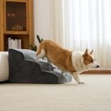 Hundetreppe für kleine Hunde, 3 Stufen 40cm Hoch Haustiertreppe, Waschbar rutschfest, Katzentreppe für Alte Katzen Für Bett, Sofa, Couch Grau