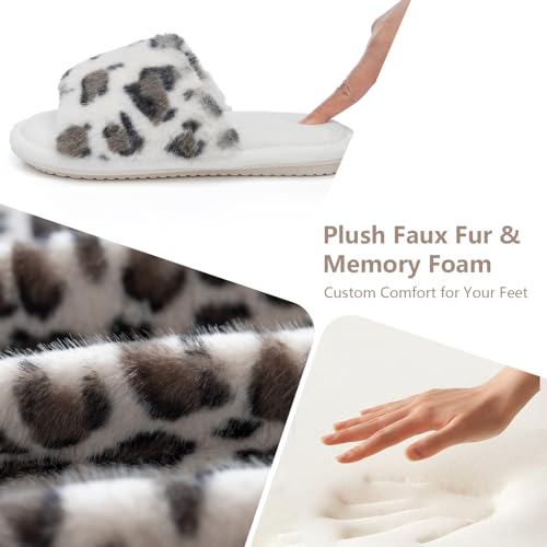Image of GOEWY Women's Fuzzy Open-Toe House Slippers with Memory Foam - Leopard Print Cheetah Plush Cozy Cute Slipper Indoor /Outdoor Soft Slip On Slides Gifts for Women Mom Her Ladies