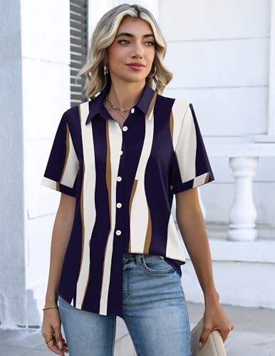 Image of Zeagoo Button Down Shirts for Women Short Sleeve Collared Tops Dressy Casual V Neck Blouses