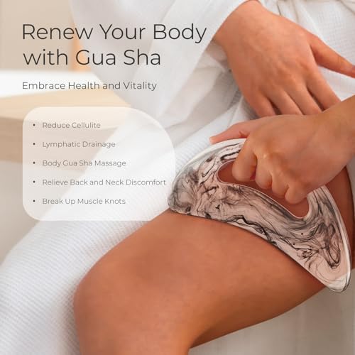 Image of Scienlodic Gua Sha Massage Tool with Handle (Resin) Larger Guasha Body Scraping Tool for Back Legs Neck Massage, Lymphatic Drainage, Cellulite Remove - Large Black