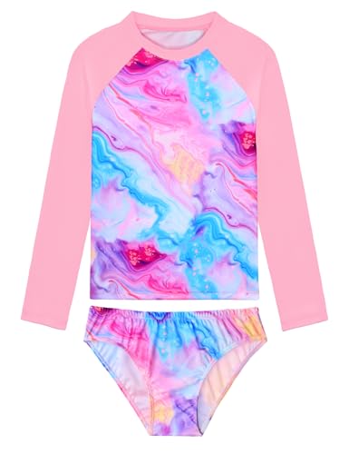 Image of Girls Rash Guard Swimsuit Two Pieces Adorable Swimswear Quick Dry Bathing Suit Long Sleeve