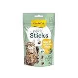 GimCat Mini palitos de Pollo con Hierba gatera, pequeños Aperitivos para un Placer Especial – 1 Bolsa (1 x 50 g)