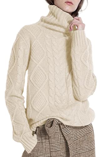 Image of Wool Sweaters Women's Turtleneck Pullover Female Loose Long Sleeve Tops Winter Thick Knitted Jumper