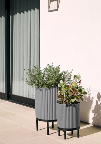 Image of Veradek Demi Series Raised Duo Planters - Set of 2 Planters with Stands | Made From a Durable Plastic-Stone Composite & Comes With Wooden Stand. Modern Porch /Patio Decor