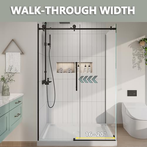 Comfystyle 44-48 in. W x 32 in. D x 72 in. H Frameless Hinged Shower Enclosure in Matte Black with 3/8\" (10mm) Clear Glass,Whole Set Shower Door,