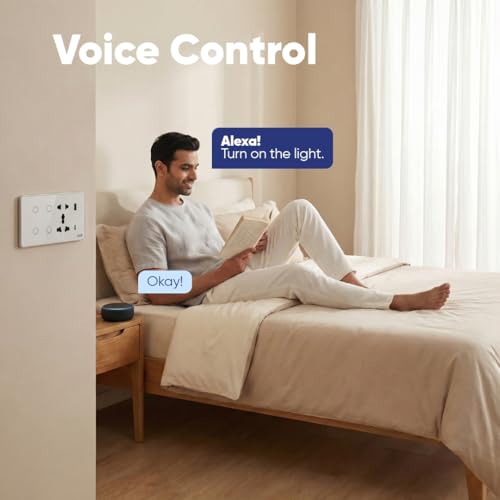 Image of AZIOT Smart Premium Toughened Glass Touch Switch Panel | Elevate 4 Module (4 Switch + Socket) | WiFi + BLE | No Hub Required | Compatible with Alexa, Google Assistant & Siri | White