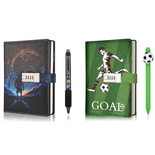 Diario personal para niños de fútbol con candado y bolígrafo miniatura 1