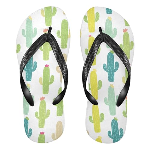Cartoon Cactus Plant White Flip Flops for Beach Thong Sandals Anti-slip Lightweight Shower Shoes for Indoor Outdoor House