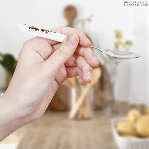 6 Pcs Chinese Flower Pattern - Coffee Spoon - Stainless Steel Small Spoons - Tea Spoons For Dessert - Ice Cream Spoon - Cake Spoon Stirring Soup - Floral Handle Tea Spoon Tableware For Kitchen Ksi #TOP5