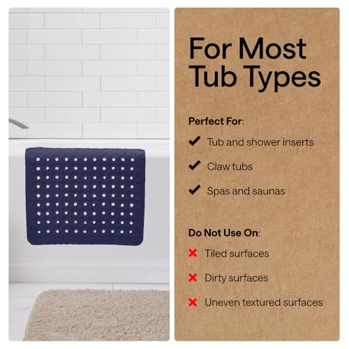Image of GORILLA GRIP Patented Bath Tub Shower Mat, Machine Washable Bathtub Floor Liner Mats, Suction Cups and Drain Holes to Keep Tubs Clean, Soft on Feet, Bathroom Essentials, 35x16 Inch, Navy Opaque