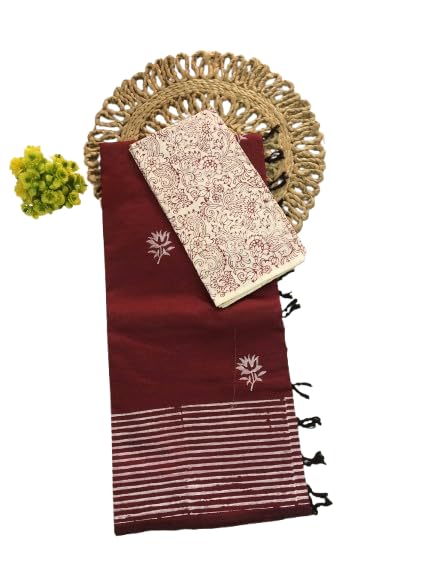 Beautiful South Cottonmix Block Printed Sarees | Printed Cotton Sarees|Cotton Sarees with extra kalamkari blouse piece-image-21