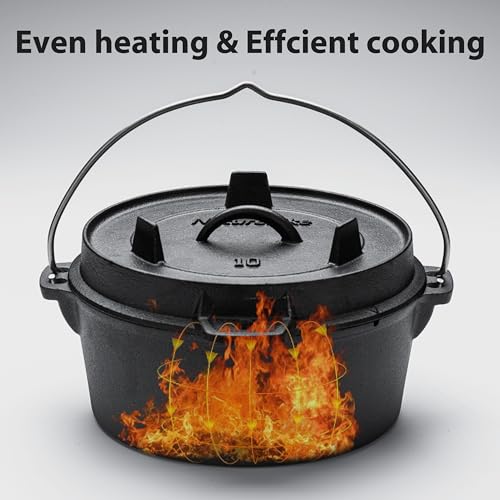 Naturehike Camping Dutch Oven, 4.25Qt Cast Iron Camp Cookware Pot With 2-In-1 Frying Skillet Lid, Pre-Seasoned for Outdoor BBQ Baking Campfire Cooking with Metal Handle Black - Image 5