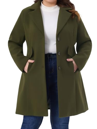 Agnes Orinda Plus Size Winter Coats for Women Mid Length Notch Lapel Single Breasted Pea Coat Jacket Trendy Dressy 2025