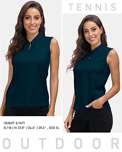 Golf Polo Shirts For Women Slim Fit Woman Sleeveless Sports Shirts Quick Dry Athletic Tank Tops For Tennis Work With Zipper #TOP3