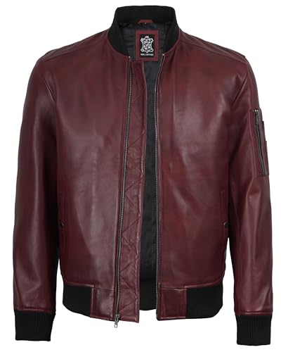 Image of Decrum Bomber Leather Jacket Men - Real Lambskin Casual Leather Jackets for Men with Zip Closure