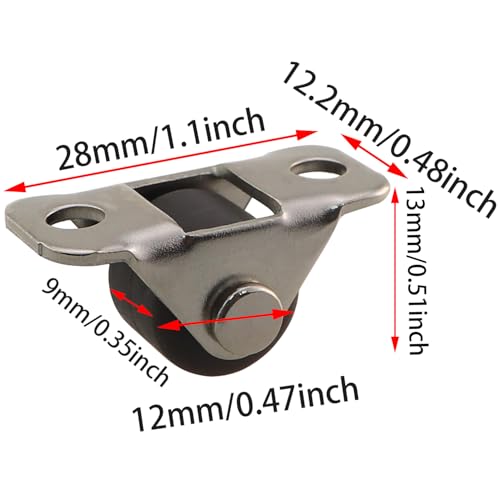 KKUANG 8PCS 1/2 Inch Silver Mini Rubber Directional Wheel Silent Linear Wear Resistant Roller Shoe Cabinet Drawer Furniture Castors with Screws