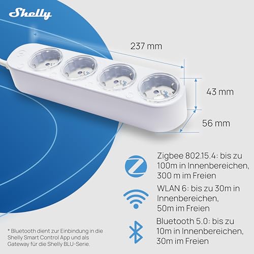 Shelly Power Strip 4 Gen4 Weiß - Matter & WLAN Mehrfachsteckdose, 4 Fach Smarte Steckdosenleiste, Leistungsmessung, 16A Total, 3500W… – Ansicht 3