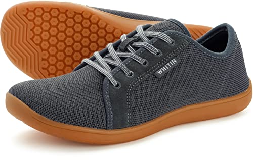 WHITIN Men's Fashion Barefoot Sneakers Wide Width Toe Box Arch Support Low Drop Sole Size 8.5 Minimus Casual Minimal Laces Up Tennis Shoes Walking Flat Lightweight Male Fitness Grey Gum 42