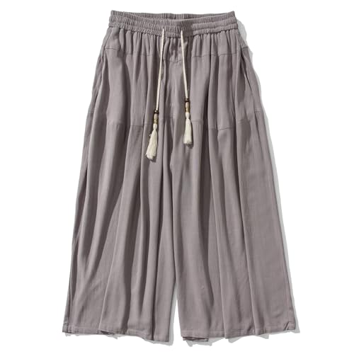 GURUNVANI Herren-Hose mit weitem Bein, japanische Yoga-Haremshose, Hip-Hop, lockere Hose, GRAU, M