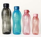  TUPPERWARE Trinkflasche EcoEasy 1x 1L Schwarz Schraub + 1x 750ml Türkisblau Schraub + 1x 500ml Lachs Schraub + 1x 310ml Lachs Schraub Flasche + Mehlschaufel Weiß