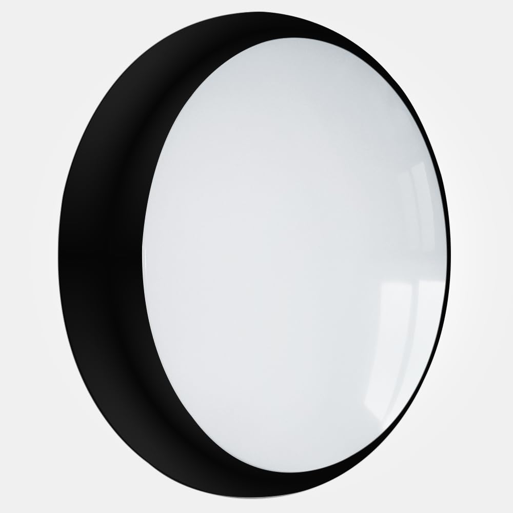 Ledbrite Black Led 2D Matte Bulkhead 18W Round Ip65 Cct Selectable Tri Colour Ceiling & Wall Light In Standard, Microwave Sensor + Emergency