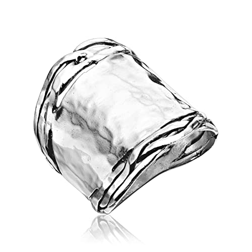 JEAN RACHEL JEWELRY 925 Sterling Silver Wide Hammered Ring