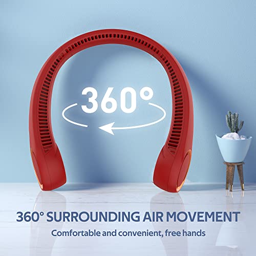 Image of Portable Neck Fan, Hands Free Bladeless Fan, 360 Cooling Personal Fan,Wearable Quiet Fan for Outdoor Indoor, Birthday Gifts for Men Women Mom Dad, 4000mAh Battery USB Rechargeable, 3-Speeds (Red)