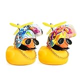  PiAEK Juguetes de Pato de Goma, Decoraciones de Tablero de Coche de Pato, Adornos de Coche de Pato de Goma, Pato Fresco con hélice / Casco / Gafas de Sol / Cadena de Oro (Océano + Colorido)