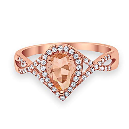 Blue Apple Co. Pear Simulated Morganite Infinity Halo Teardrop Round Engagement Ring Cubic Zirconia Rose Tone 925 Sterling Silver, Size - 7