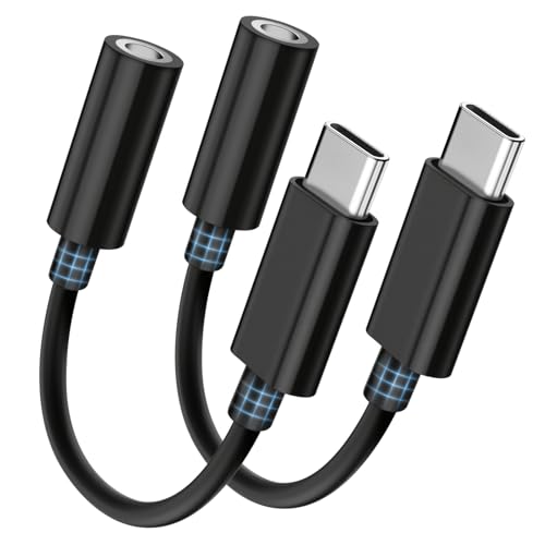 Seulliya USB C to 3.5mm Headphone Jack Adapter for iPhone 15/16 Pro/Max, Hi-Res Audio DAC Dongle, 3.5mm Aux Cord Converter for Samsung Galaxy, iPad, Car, USB-C Devices 2Pack Black