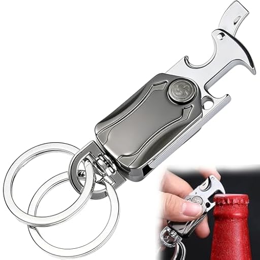 Wcawnlt - Llavero multifunción, abrebotellas con mini hoja y función giratoria antiestrés, aleación de zinc plateado negro, accesorio práctico para hombre diario | Ya disponible en tu tienda friki favorita! En mundofriki.es!