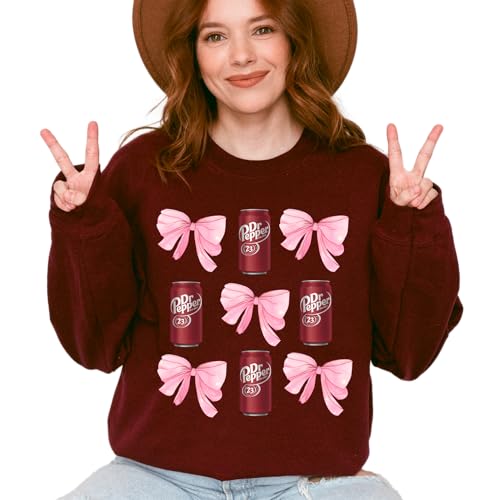 Dr. Pe-pper Soda Coquette Bow Pink Sweatshirt, Soda Fan Crewneck, Frizzy Drink Pullover Hoodie, Frizzy Soda Printed Shirt, Vintage Coquette Cola Fan Crewneck
