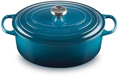 Le Creuset Signature żeliwne naczynie do pieczenia z pokrywką, Ø 27 cm, owalne, do wszystkich rodzajów kuchenek i indukcyjnych, pojemność: 4,1 l, 4,425 kg, Marsylia