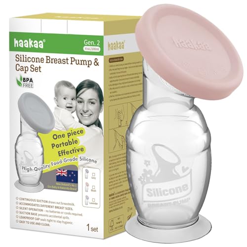 Image of Haakaa Manual Breast Pump with Base 4 Fl Oz/100ml+Lid (Blush), Gen.2