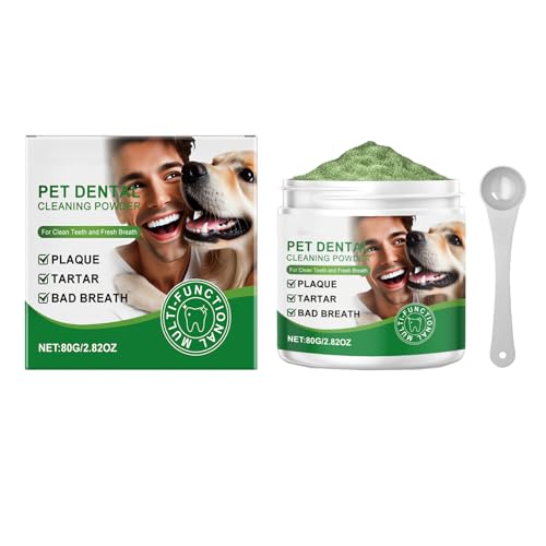 GNAUMORE Polvo de Limpieza de Dientes para Perros y Gatos,Polvo de Limpieza de Dientes para Perros,Eliminador de Sarro y Mal Aliento,Reduce Placa,80G,con una Cuchara