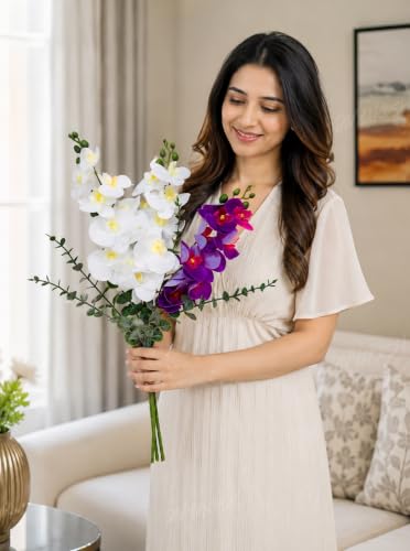 Image of Divyakosh Artificial Flower Bunch with Vase, Orchid Flower Stick Arrangement Luxury Home Decor Bouquet with Vase