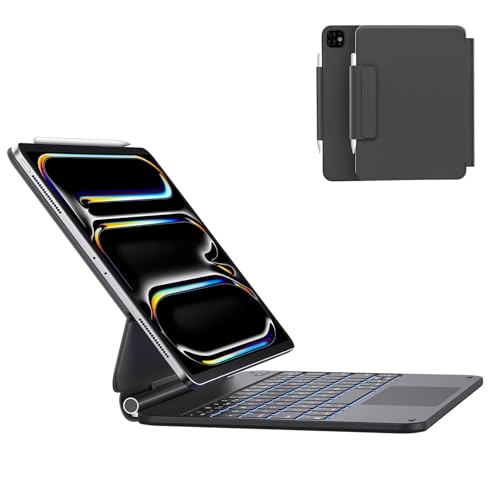 AUSDOM for iPad Pro 11 Inch Case with Keyboard (M5/M4, 2025/2024), Keyboard Case for iPad Pro 11 inch(M4) with Easy-Set Floating Magnetic Stand, Multi-Colors Backlight and Multi-Touch Trackpad