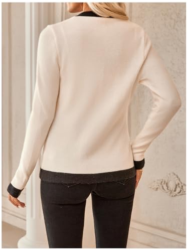 Image of WDIRARA Women's Casual Flap Detail Button Front Cardigan V Neck Long Sleeve Contrast Trim Coat