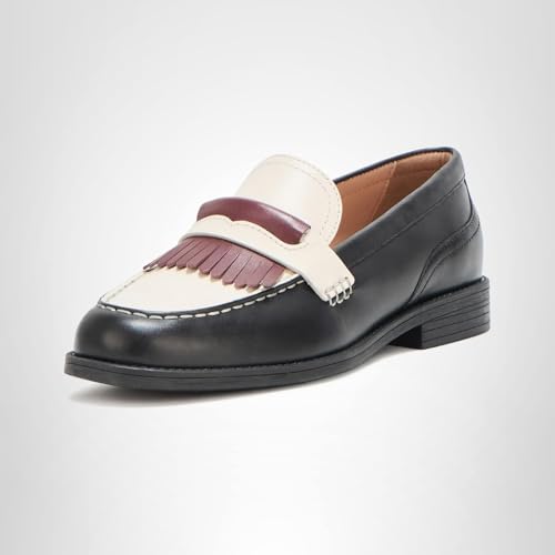 Cole Haan Cole Haan Women's Stassi Kiltie Loafers, Ivory/Black/Dark Garnet Leather, 11-B US