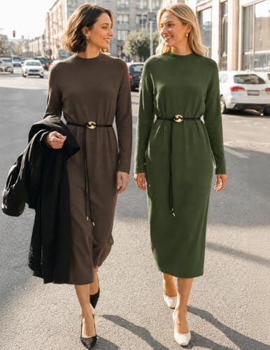 Women's Long Sleeve Fall Sweater Midi Dress - Image 3