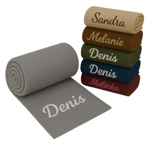 Pet-Jos Personalisierte Kuscheldecke Bestickt mit Namen oder Wunschtext Bestickt, Decke 200 cm x 150 cm, Wohndecke mit Stickerei, weiche und kuschelige Sofadecke (Grau)