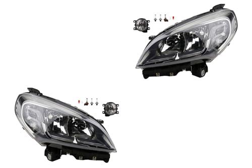 Johns, Juego de faros delanteros izquierdo y derecho, apto para Fiat Doblo 12/14 m LWR Blink. Caja de carga combinada + faros antiniebla + bombillas