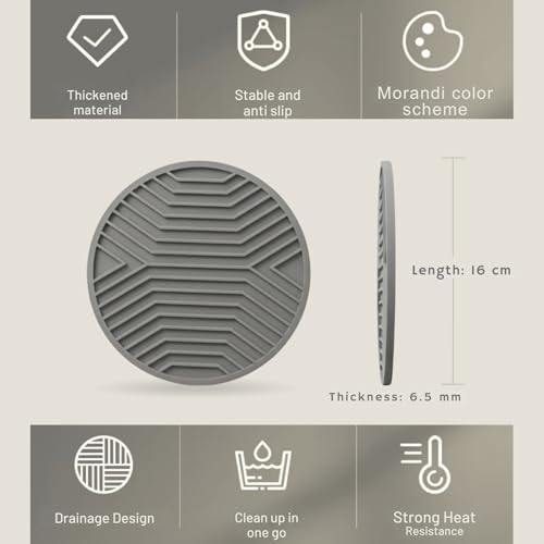 Image of Silicone Trivet Mats, Set of 3, Heat and Slip Resistant, Multipurpose Non-Slip Hot Pads for Kitchen Potholders, Jar Opener, Spoon Holder, Food Grade BPA Free, 6.5mm Extra Thick,(Grey)