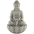 Sitting Buddha Zen Outdoor Water Fountain with Light LED 22" High Faux Sandstone Meditation Decor for Garden Patio Yard Home Lawn Porch House Relaxation Exterior Balcony Roof - John Timberland