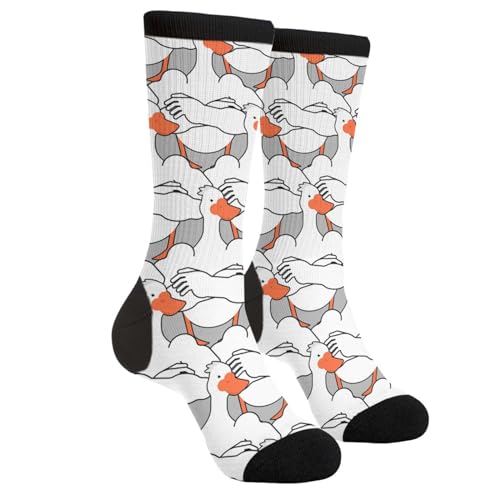 Jiekenmo White Black Grey Gooses Casual Unisex Novelty Fun Crew Socks Fashion Comfortable Men And Women Crazy Dress Socks