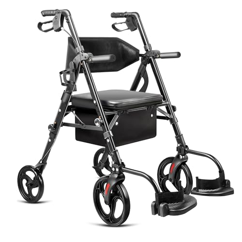 2-in-1 Rollator Walker with Seat & Extra Wide Backrest