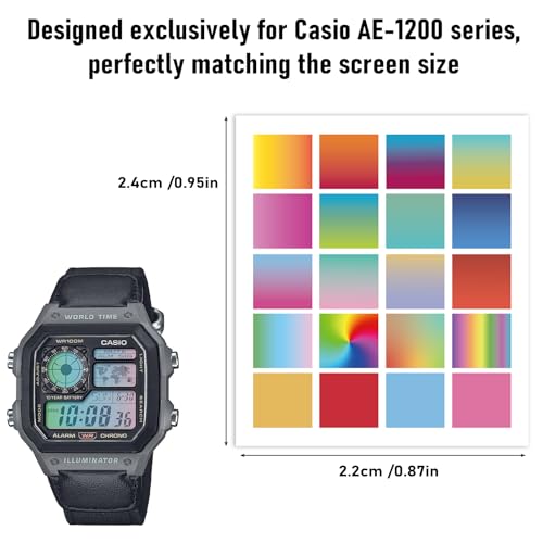Image of 60 Pack Gradient Filter Screen Sheet Compatible for Casio AE-1200-20 Colorful Clear Decals - High-Definition Film for Watch Face Personalization