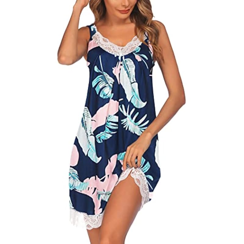 Ekouaer Womens Nightgown V-neck Chemise Sleepwear Lace Nightwear Soft Lingerie for Women