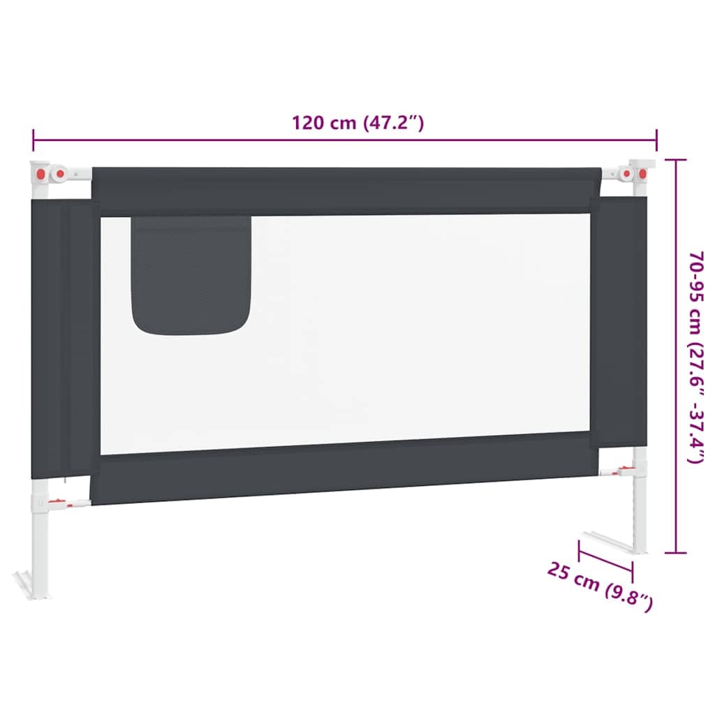 Kleinkind-Bettschutzgitter Dunkelgrau 120x25 cm Stoff, höhenverstellbar, klappbar, atmungsaktiv für Kinderbett, Elternbett, Boxspringbett, sicherer Rausfallschutz und Barriere
