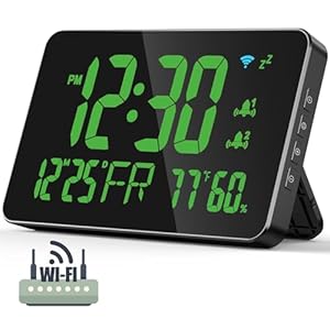 WiFi Clock, Atomic Clock, Automatic Time Calibration, with Clock Area Temperature Humidity, Date, Day of Week, Adjustable Brightness, with Smart Life APP, Green